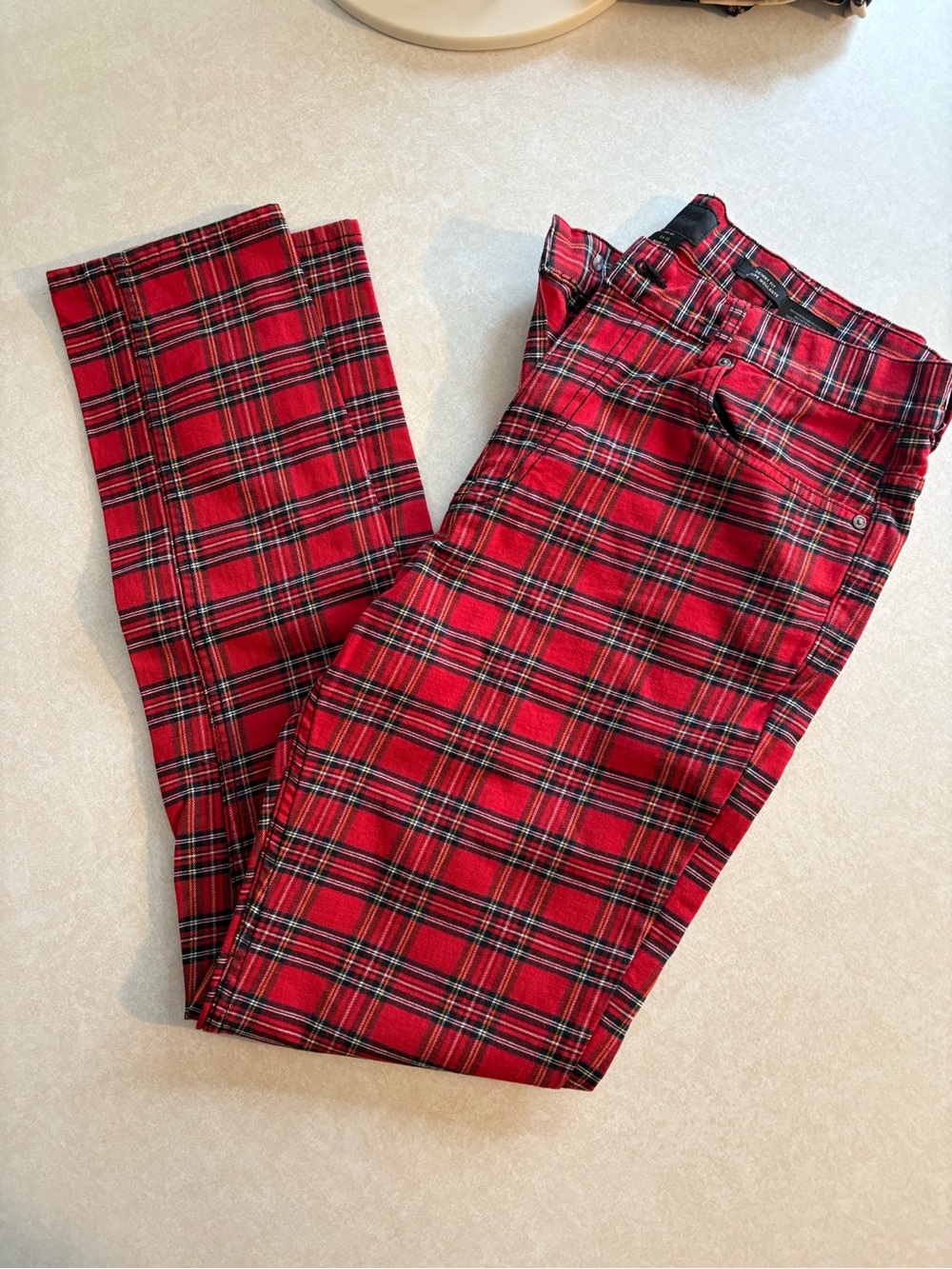 H&M Red Plaid Skinny Fit Pants